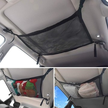 【台灣出貨】車頂雙層網兜 車用收納  雙開拉鏈 行李貨物固定網 頂棚收納袋 置物網 汽車網兜 車頂網 收納網 車用收納L