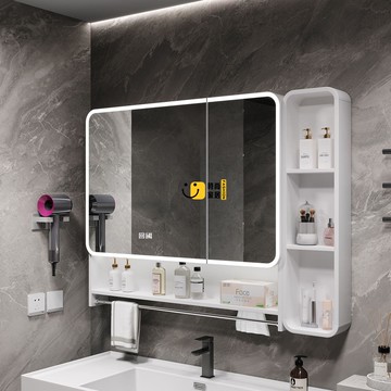 免運 可開發票 【工廠直銷】 浴室智能鏡 110v鏡櫃 智能鏡櫃 太空全鋁門加厚圓弧浴室鏡智能鏡子收納燈光衛生間除霧儲物梳妝鏡