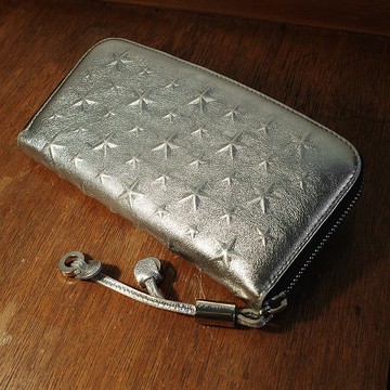 Jimmy Choo 周仰傑 銀色 立體星星 多功能 ㄇ字形 拉鍊 皮夾 長夾