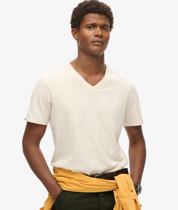 Superdry Men's Men's V-neck Slub Short Sleeve T-shirt Cream / Oat Cream Marl - Size: S