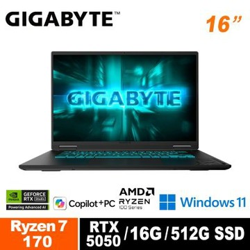 GIGABYTE 技嘉GAMING A16 5THP3TW893SH 16吋電競筆電(AMD Ryzen 7 170/RTX5050 8G/165Hz/16G/512G)