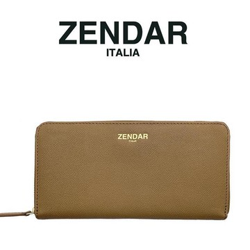 【ZENDAR】限量1折 頂級小羊皮魚子醬紋拉鍊長夾 全新專櫃展示品(駝色)
