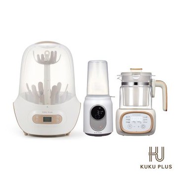 酷咕鴨 KUKU PLUS智慧型蒸氣烘乾消毒鍋+智能溫奶器+智能溫控調乳器三件組