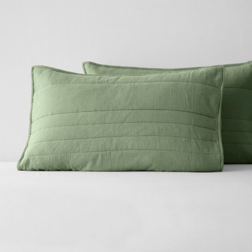 PALETTE200織雙層皺紗绗縫純棉美式枕套2入 琉璃綠