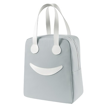 E City 可愛笑臉保溫保冷便當袋 牛津布材質  28 x 24 x 13cm  淺灰色  1個