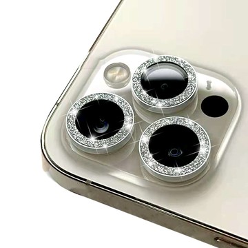Timo iPhone 12 Pro Max 鏡頭專用 星塵閃鑽 3D金屬鏡頭環 玻璃鏡頭保護貼膜-銀鑽