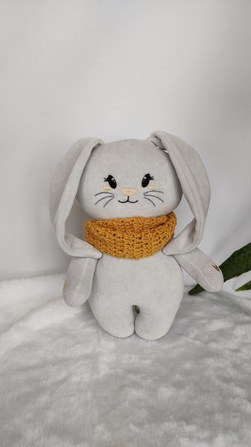 Cute organic bunny toy made of natural 100% cotton velour fa