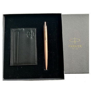 PARKER 記事系列 JOTTER XL 原子筆+真皮名片夾禮盒組玫瑰金