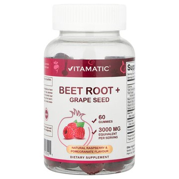 Vitamatic, 甜菜根 + 葡萄籽軟糖，天然樹莓和石榴，60 粒軟糖
