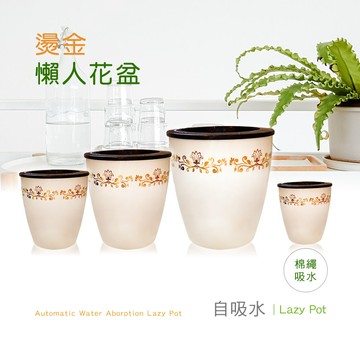 博士韋爾bosswell 自動吸水 棉繩吸水 燙金花邊 懶人盆栽(22*22.5cm)(ph22w)