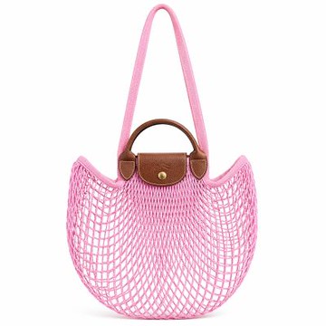 LONGCHAMP LE PLIAGE FILET系列網狀棉質手提/肩背兩用包(大/莓粉)