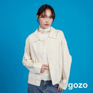 【gozo】天絲滾邊泡芙造型長袖襯衫(黑色/淺卡其_F) | 女裝 襯衫領 百搭