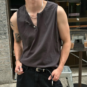 正韓日常質感鈕扣亨利領無袖背心 3色 YUPPIE 預購商品 0722