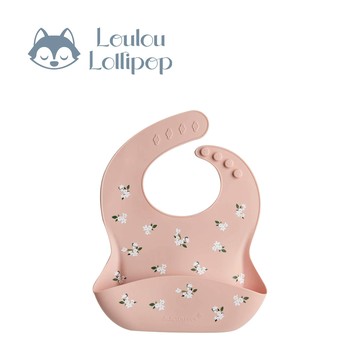 Loulou Lollipop - 寬口袋立體矽膠圍兜-浪漫小白花