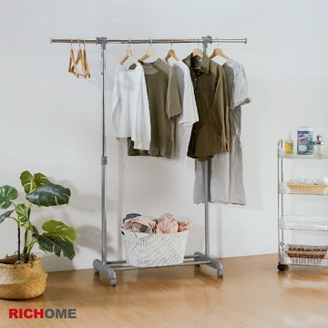 RICHOME 單桿伸縮曬衣架 高低長寬可調整 移動晾衣架 可調整吊衣架 棉被架 掛衣架 HA164