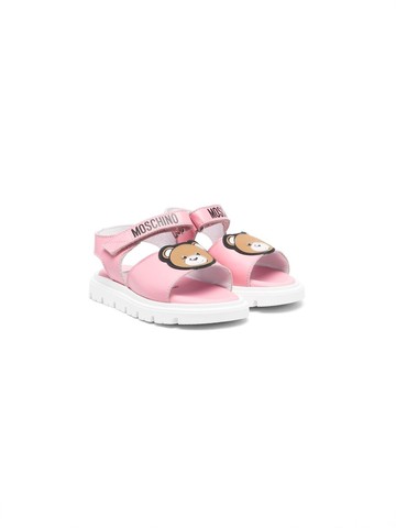 Moschino Kids - Teddy Bear-patch sandals - kids - Rubber/Calf Leather/Calf Leather - 19 - Pink