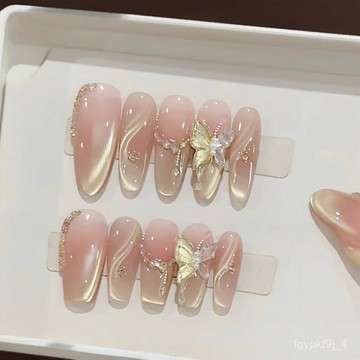 🎀可可精選🎀【金箔蝶羽】純手工高級感輕奢氣質蝴蝶貓眼鎏金穿戴甲美甲甲片手工穿戴甲顯白美甲片百搭美甲貼片 ZFAE