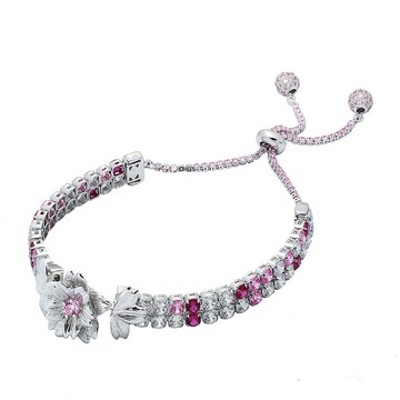 純銀八心八箭鋯石雙併手鍊 - 櫻花(銀色)