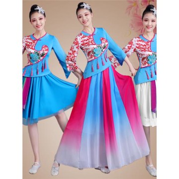 云裳廣場舞服裝新款女春夏季喜慶秧歌長擺裙燈籠褲闊腿褲網紗短裙