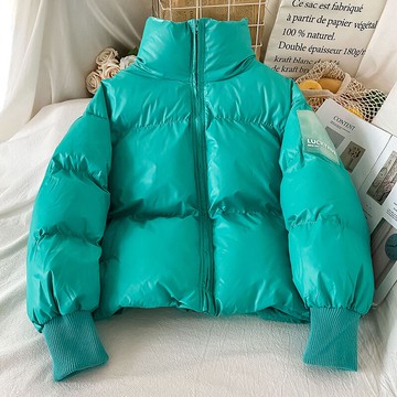 湖綠色短款面包服女新款冬季加厚羽絨棉服小個子小棉襖棉衣