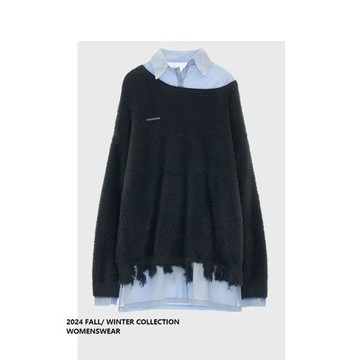 拉夏貝爾假兩件學院風襯衫毛衣2025秋季款慵懶寬松休閑針織連衣裙