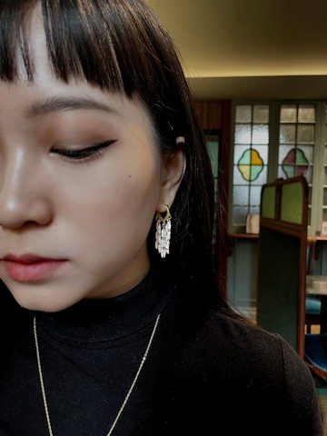 【白羽】流蘇耳飾 | 日本米珠 / 金色珠飾