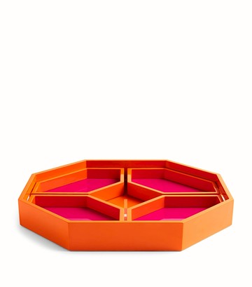 Harrods Lacquered Wood Logo Geometric Tray