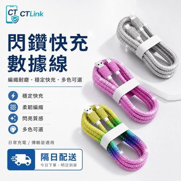 晶鑽閃耀亮面充電線 高速閃充車載數據線 適用 iPhone 17 16 15 14 13 12 11 三星 OPPO