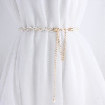 甜美多層小香珍珠腰鏈連衣裙搭配襯衫裙子腰帶女細編織毛衣鏈條