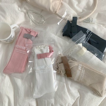 新品 木耳花邊 襪子女 中筒襪 ins潮 春秋季 JK蝴蝶結 學院風 百搭 堆堆長筒襪