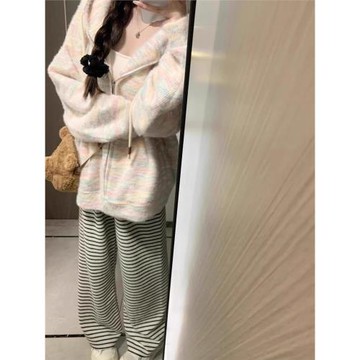 奶fufu慵懶風連帽針織開衫外套女軟糯休閑外穿毛衣春秋新款上衣潮