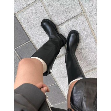 Lost in echo顯瘦圓頭牛真皮增高厚底高筒靴子長筒靴