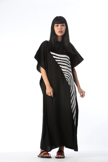 Hand Painted Cotton Silk Kaftan for Summer Resort Vacation F