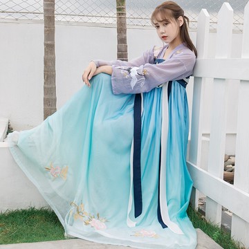 中國風學生復古改良漢服對襟繡花連衣裙漸變齊胸襦裙表演服漢元素1入