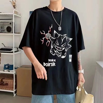 M-8XL 大呎碼男裝 130公斤可穿 夏季新款惡魔印花短袖T恤男士潮牌潮流寬鬆半袖五分袖ins體恤衣服 短袖T恤