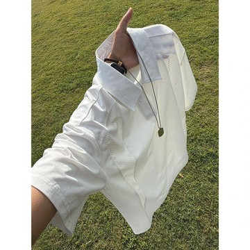 美式網眼透氣涼感polo短袖夏季薄款設計感速半袖男士短袖t恤正肩  7W