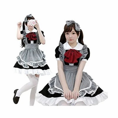 メイド服 チェック 可愛い Sサイズ 大きいサイズ メイド コスプレ ロリータ ワンピース フリル エプロン 赤リボ 通販 Lineポイント最大get Lineショッピング