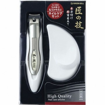 【防飛濺指甲剪銼刀組】現貨 日本製 匠之技 Green Bell 不鏽鋼指甲刀+銼刀組 專剪厚指甲 大指甲 附指甲銼 磨甲器 熱賣中!