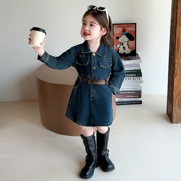 【中小女童】洋氣復古休閒牛仔洋裝
