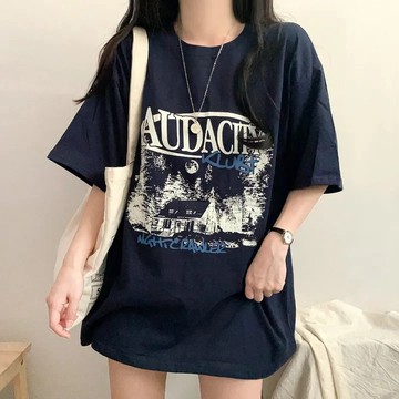 Vuja de 純棉 t恤 短袖上衣女 城市印花 T恤 韓國上衣 oversize T恤 潮流衣服 寬鬆上衣 ins風