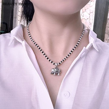 網紅快手同款小魚鎖骨鏈女潮飾復古手工編織招財小象鎖不掉色項鏈