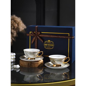 大樹「電光」歐式骨瓷咖啡杯碟小眾下午茶茶具高檔精致陶瓷杯套裝