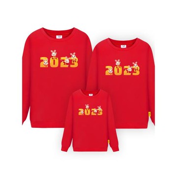 兔年親子裝秋裝衛衣2023新款衛衣一家三口全家裝母女母子裝大紅色