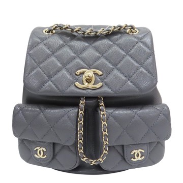 CHANEL 香奈兒 灰色 菱格紋 荔枝紋 後背包 淡金釦 【二手名牌BRAND OFF】