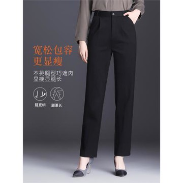 (免運)黑色加絨休閑西褲女新款媽媽褲子秋冬大碼女褲西裝褲加厚直筒褲冬