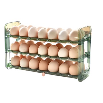 冰箱側門翻轉式三層雞蛋收納架 30格  27 x 11.5 x 8cm  綠色  1個