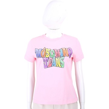 MOSCHINO MO5CH1NO JEANS 彩色字母粉色短袖TEE T恤