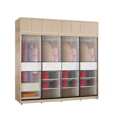 文創集 維爾泰鋁框8.1尺岩板玻璃加高衣櫃組合(吊衣桿x4＋單抽屜)-242x60x236cm免組