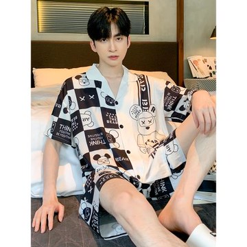夏季冰絲男士睡衣2026新款短袖薄款絲綢夏天學生青少年家居服套裝