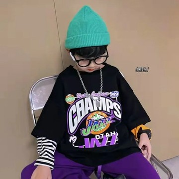 1萬人推薦！兒童長袖假兩件秋裝新款男童T恤打底衫中大童上衣洋氣潮 男童長袖 打底休閒上衣 長袖t恤男童 韓版秋裝